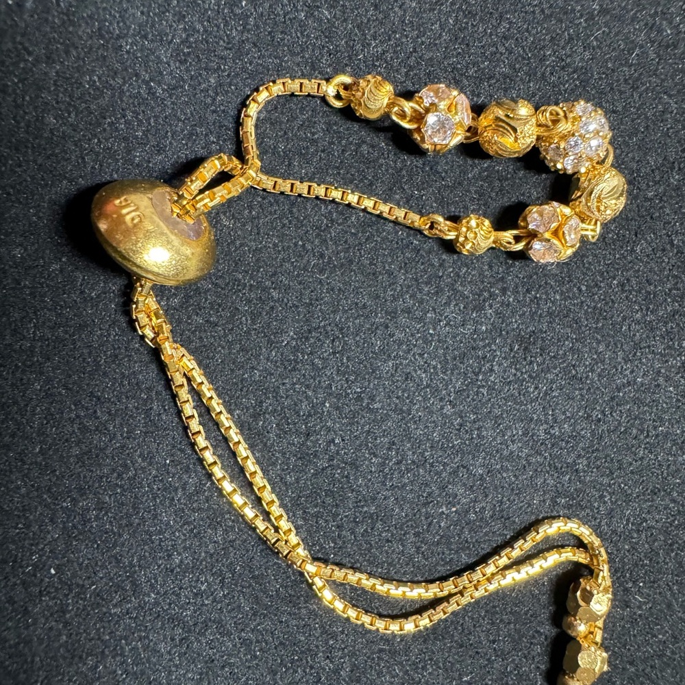 22K Solid Gold Adjustable Bracelet Double Chain Beaded Design ! ✨
